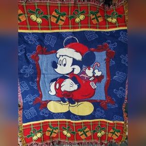 Disney Christmas Mickey Santa Woven Tapestry Throw Vintage